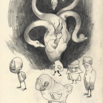 Drawing titled "«The Swan King»" by Schwarzberg, Original Artwork, Pencil