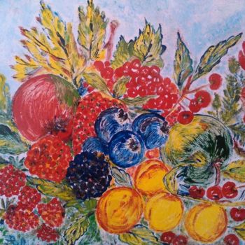 Painting titled "Corbeille de fruits" by Maria Silveria Sciarra, Original Artwork, Enamel