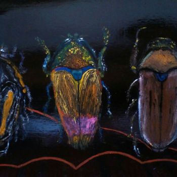 Painting titled "Trio scarabei" by Maria Silveria Sciarra, Original Artwork, Enamel