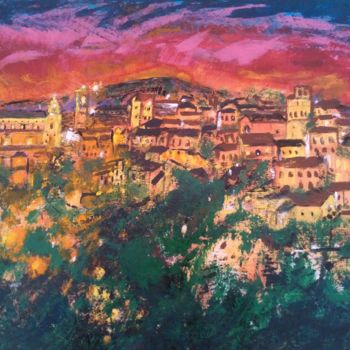 Painting titled "Tramonto rosso su L…" by Maria Silveria Sciarra, Original Artwork, Tempera