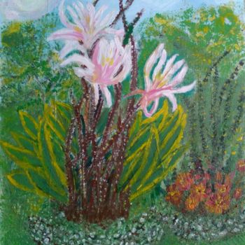 Painting titled "Luna e cactus" by Maria Silveria Sciarra, Original Artwork, Tempera