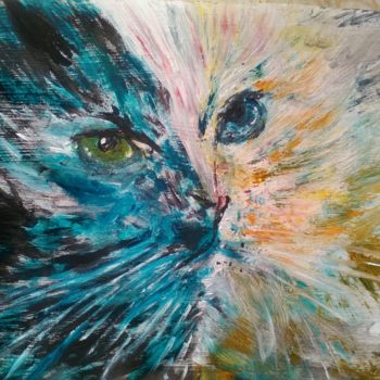 Schilderij getiteld "Gatto nero gatto bi…" door Maria Silveria Sciarra, Origineel Kunstwerk, Tempera