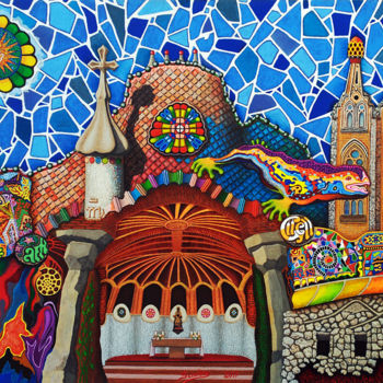 Painting titled "Gaudí - mi composic…" by Sciortino, Original Artwork, Acrylic Mounted on Wood Panel