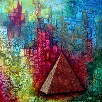 Картина под названием "La Pirámide y los 7…" - Sciortino, Подлинное произведение искусства, Акрил Установлен на Деревянная п…