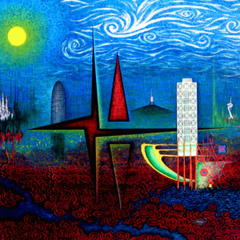 Painting titled "Esas TORRES, ¿Grand…" by Sciortino, Original Artwork, Acrylic Mounted on Wood Panel
