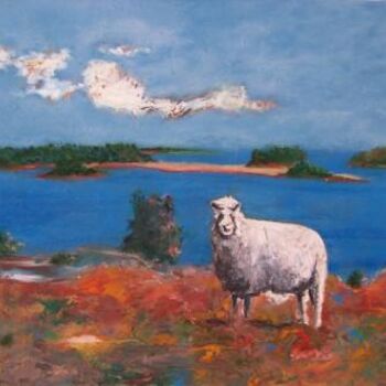 Painting titled "One of His Sheep" by Scott Spencer, Original Artwork, Oil Mounted on Wood Stretcher frame