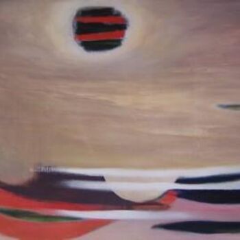 Painting titled "Striped Moon" by Scott Spencer, Original Artwork, Oil Mounted on Wood Stretcher frame