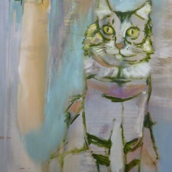 Painting titled "Feline" by Scott Spencer, Original Artwork, Oil Mounted on Wood Stretcher frame