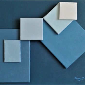 Γλυπτική με τίτλο "Nuances bleu" από Sculpeinte Concept Dany, Αυθεντικά έργα τέχνης, Ακρυλικό Τοποθετήθηκε στο Ξύλινο φορείο…