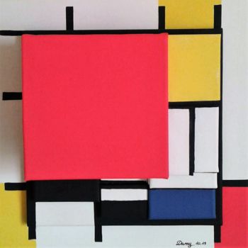 Γλυπτική με τίτλο "Hommage à Mondrian…" από Sculpeinte Concept Dany, Αυθεντικά έργα τέχνης, Ακρυλικό Τοποθετήθηκε στο Ξύλινο…