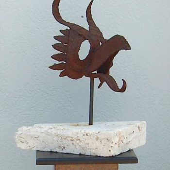 Sculpture titled "Raven Mask" by Richard Beaulieu, Original Artwork, Metals