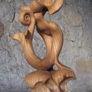 Sculpture titled "Mélusine" by Alain Bruneau, Original Artwork, Wood