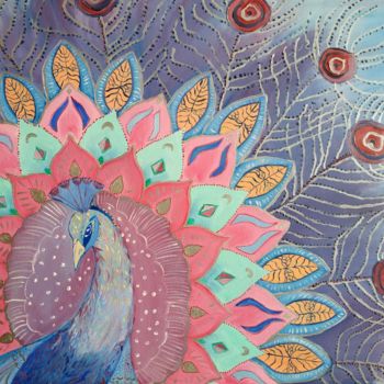 Peinture intitulée "Peacock beautiful b…" par Svitlana Duvanova, Œuvre d'art originale, Huile Monté sur Châssis en bois