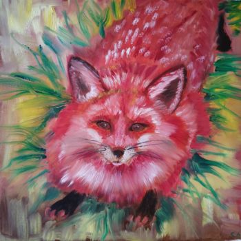 Painting titled "Red fox" by Svitlana Duvanova, Original Artwork, Oil Mounted on Wood Stretcher frame