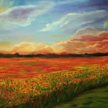 Pintura intitulada "Poppy field" por Svitlana Duvanova, Obras de arte originais, Óleo Montado em Armação em madeira