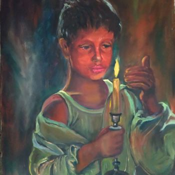 Peinture intitulée "Boy with a candle" par Svitlana Duvanova, Œuvre d'art originale, Huile Monté sur Châssis en bois