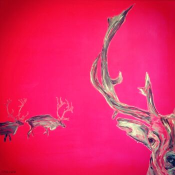 Peinture intitulée "Pink Deer" par Sdiacof, Œuvre d'art originale, Acrylique