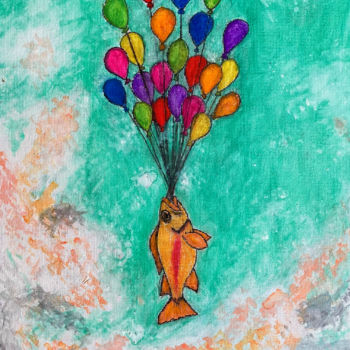 Peinture intitulée "Adventure Fish" par Sage Stanley, Œuvre d'art originale, Gouache