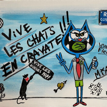 Painting titled "Vive les chats en c…" by Seb Paul Michel, Original Artwork, Acrylic Mounted on Wood Stretcher frame