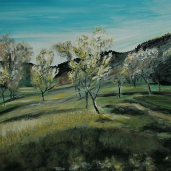 Pittura intitolato "Trees in grassland…" da Bas Van Bemmel, Opera d'arte originale, Gouache