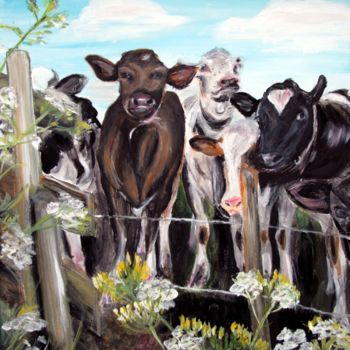 Pittura intitolato "group of cows behin…" da Bas Van Bemmel, Opera d'arte originale, Gouache
