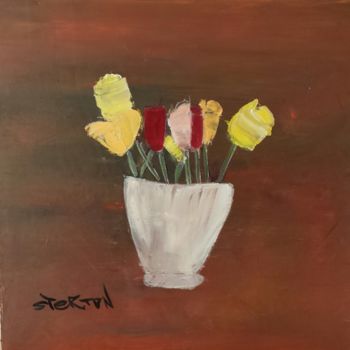 Painting titled "fleur" by Sebastian Ponchaut (sterton), Original Artwork, Oil