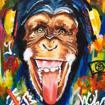 Painting titled "Monkey One" by D79pl, Original Artwork, Oil
