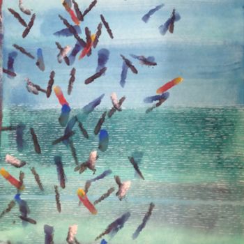 Malerei mit dem Titel "Birds and Sea above…" von Sebastian Olivier Burckhardt, Original-Kunstwerk, Acryl