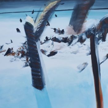 Peinture intitulée "Neige, oiseaux, pot…" par Sebastian Olivier Burckhardt, Œuvre d'art originale, Acrylique
