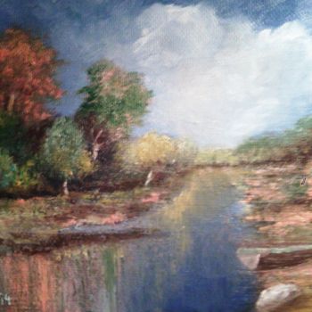 Painting titled "Rivière au Endelys" by Sébastien Frau, Original Artwork, Oil