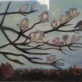 Painting titled "Magnolias en fleurs" by Sébastien Frau, Original Artwork, Oil