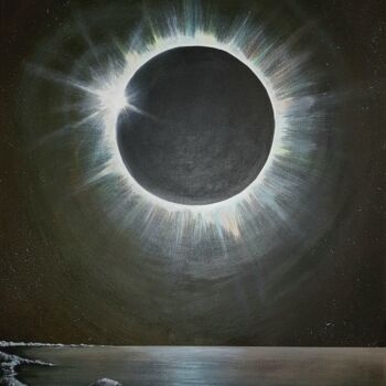 Painting titled "Éclipse Beach" by Sebastien Josie, Original Artwork, Acrylic