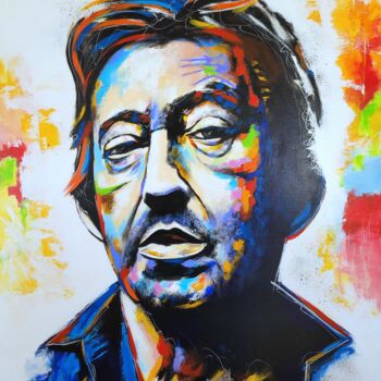 Painting titled "Serge Gainsbourg #3" by Sébastien Klein, Original Artwork, Acrylic Mounted on Wood Stretcher frame