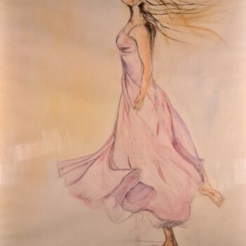 제목이 "La dame en robe rose"인 미술작품 Sebastien Tomasi로, 원작, 수채화