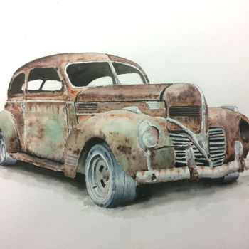 Painting titled "Chevrolet rusty" by Sébastien Vinolo, Original Artwork, Watercolor