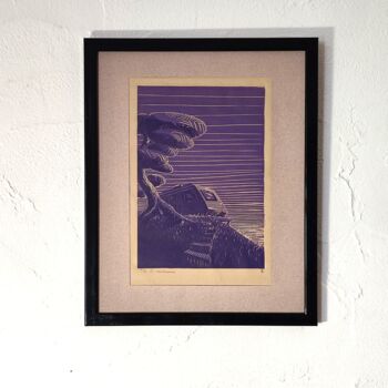 Gravures & estampes intitulée "La caravane" par Seb Bak, Œuvre d'art originale, Linogravures