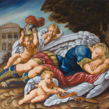 Pittura intitolato "Sogno d'angelo" da Sebianagaia, Opera d'arte originale, Olio