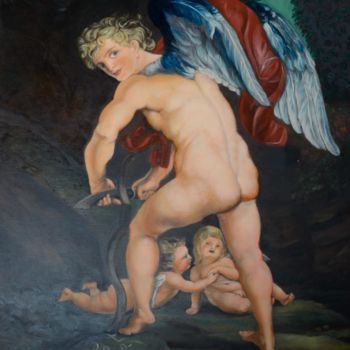 Pittura intitolato "Amore prepara l'arco" da Sebianagaia, Opera d'arte originale, Olio