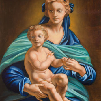 Pintura intitulada "Donna con bambino" por Sebianagaia, Obras de arte originais, Óleo