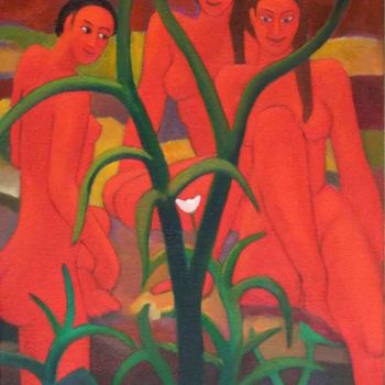 Peinture intitulée "Triade rouge à la f…" par Jean Sebillotte, Œuvre d'art originale