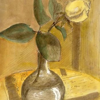 Painting titled "Etude d'une rose" by Jean Sebillotte, Original Artwork, Other