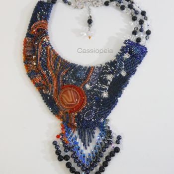 Design titled "Collier bleu brodé…" by Anne Meniconi (Secrets de Naomi), Original Artwork, Necklaces