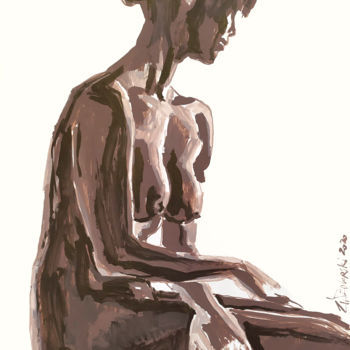 Drawing titled "la Penseuse" by Jivko Sedlarski, Original Artwork, Acrylic