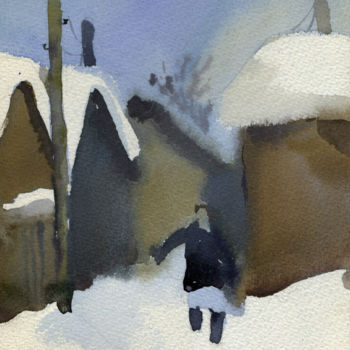 Painting titled "Winter" by Nikolai Sednin (Nicolas Sednin), Original Artwork, Watercolor