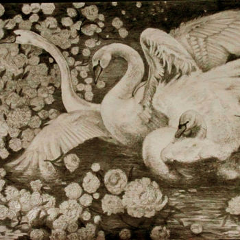 Dessin intitulée "Лебеди" par Aleksandr Zhuravliov, Œuvre d'art originale, Autre