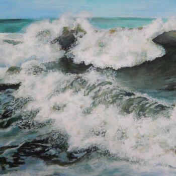 Painting titled "The sea is worried…" by Natalia Fedotovskikh, Original Artwork, Oil Mounted on Wood Stretcher frame