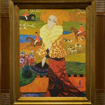 Digital Arts titled "Tapestry. Hunting S…" by Segueï Smirnov, Original Artwork, Digital Painting Mounted on Wood Stretcher f…