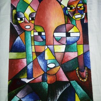 Painting titled "Family of three( ca…" by Segun Art World, Original Artwork, Acrylic
