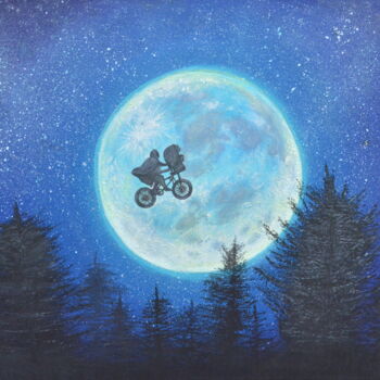 Painting titled "E.T on the Moon-"Gl…" by Sehrish Akram, Original Artwork, Acrylic Mounted on Wood Stretcher frame