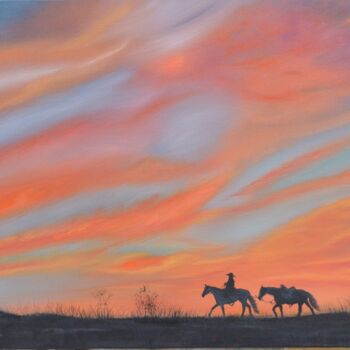 Painting titled "Cowboys Evening" by Sehrish Akram, Original Artwork, Oil